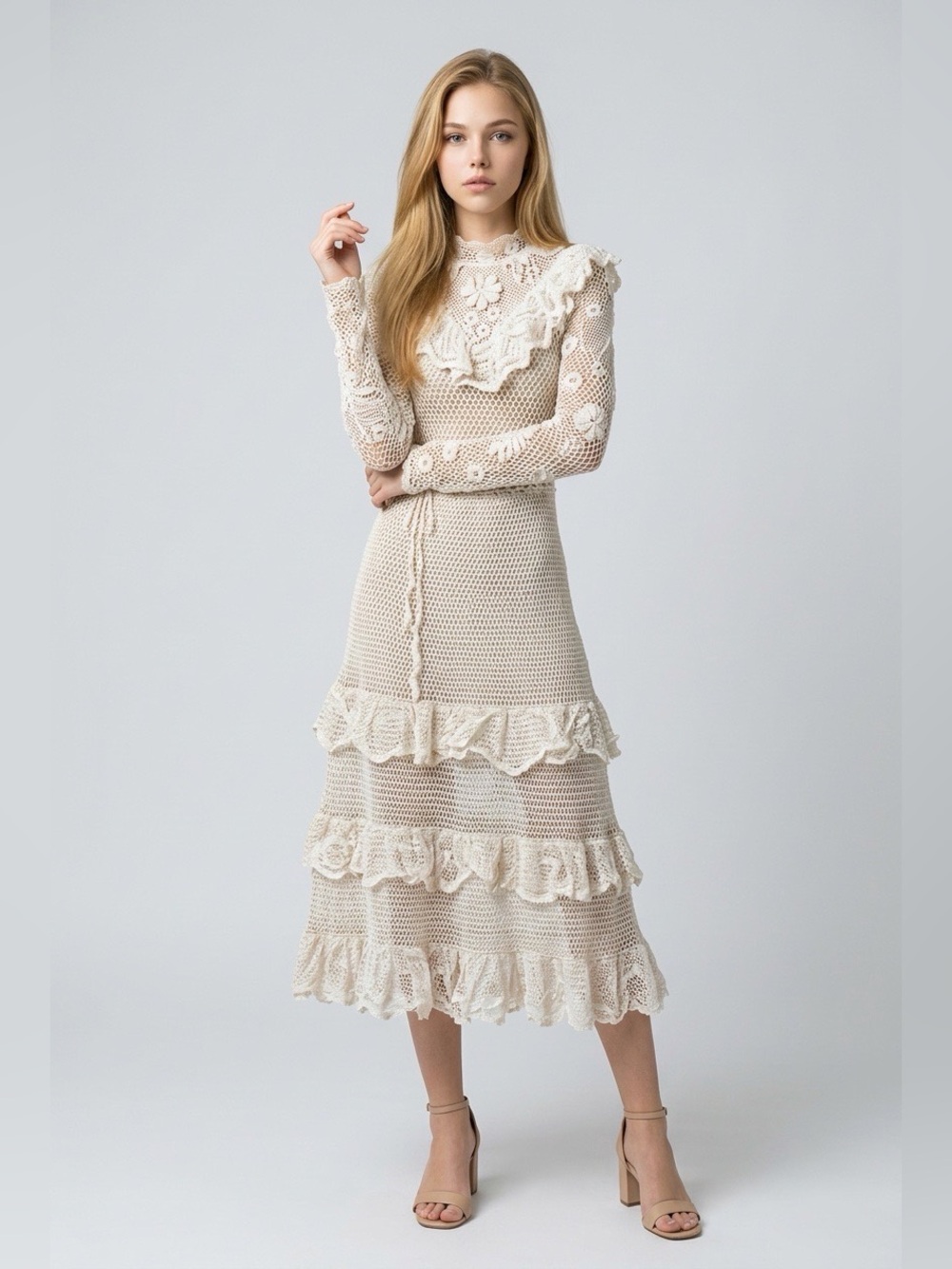 Ulla Johnson Cream Embroidered Ruffle Dress